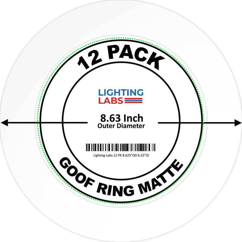 Lighting Labs 12 Pack Matte White Goof Trim Ring for 8" Inch Recessed Can Lighting Down Light, Outer Diameter 8.6 Inches, Inner Diameter 6.2 Inches - Image 1